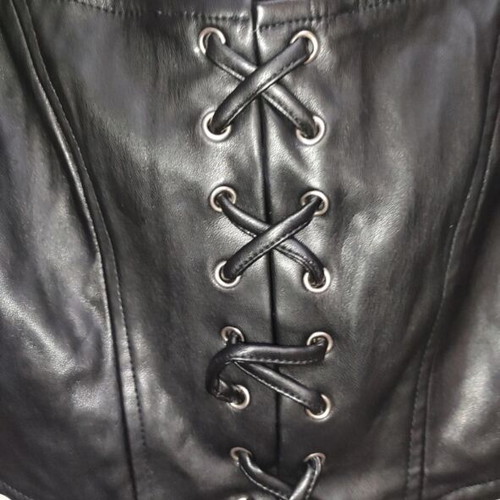 Black Faux Leather Corset Top Pink Woman size L like new