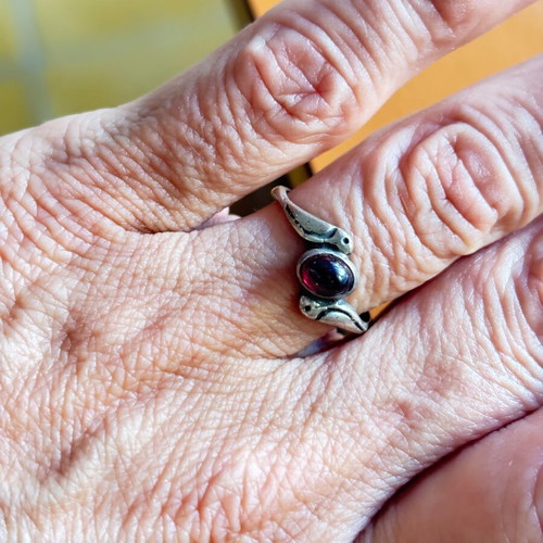 Silver ring with red semi-precious stone size 5