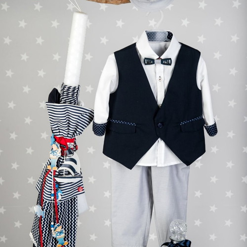 Baptism outfit and candle new with wooden bow tie