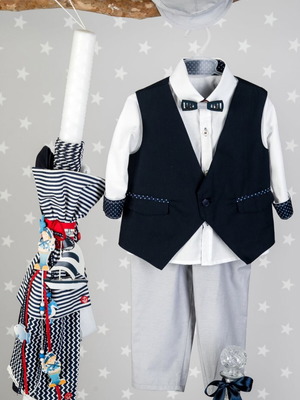 Baptism outfit and candle new with wooden bow tie