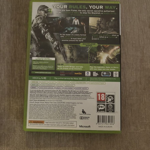 Tom Clancy’s Splinter Cell Blacklist Xbox 360 game used