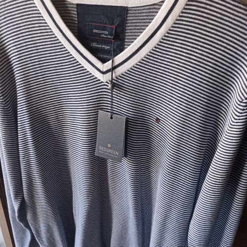 Redgreen knit sweater XL new with tags, white and blue, premium cotton