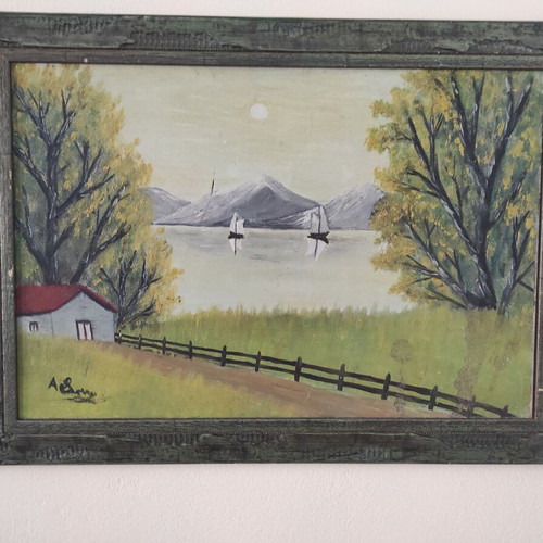 Vintage painting in embossed frame used