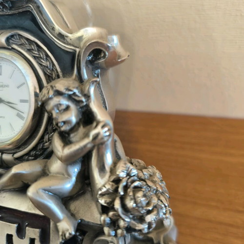 Vintage silver-plated Linea Argenti table clock with Quartz mechanism