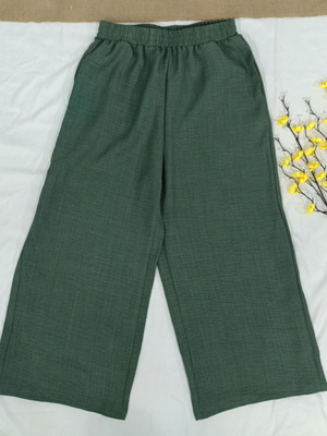 Green wide-leg trousers with elastic waist