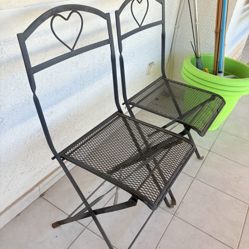 Folding metal outdoor chairs set of 2 used with mesh