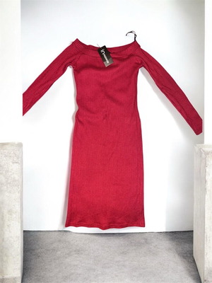 Midi dress new, red with off-shoulder ribbed design