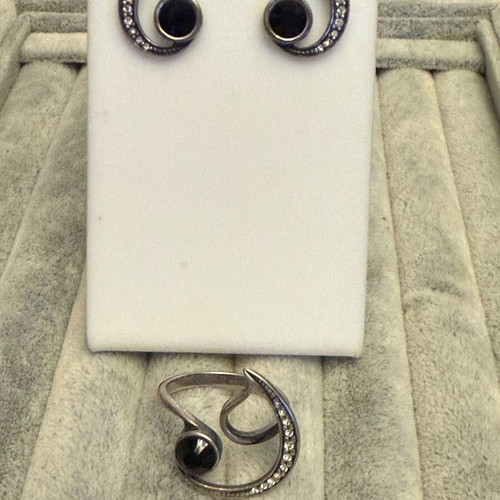 Jenavi silver jewelry set with onyx and Swarovski crystals new