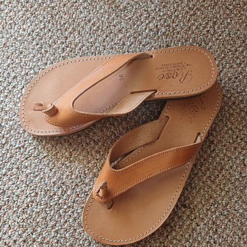 Handmade leather sandals, natural color, size 36