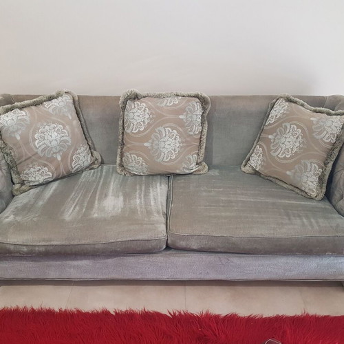 Sofa set of 2 used with solid wood table and glass decoration