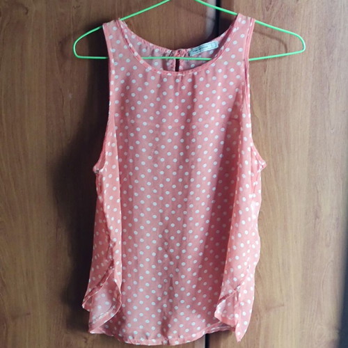 Pink Woman sleeveless blouse, white and pink, size L