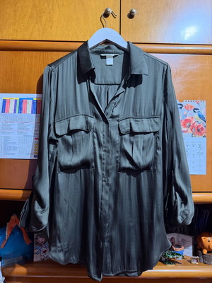 H&M shirt like new, long sleeve dark olive satin texture