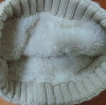 Knitted beanie hat, beige, warm with fur lining