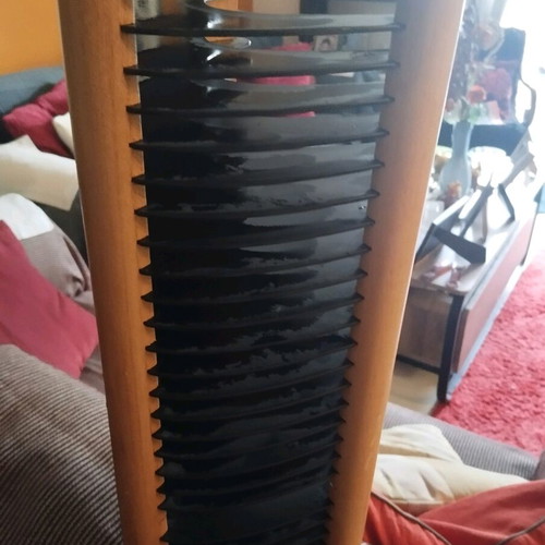 CD rack beige wood with black holders, 30 slots, like new