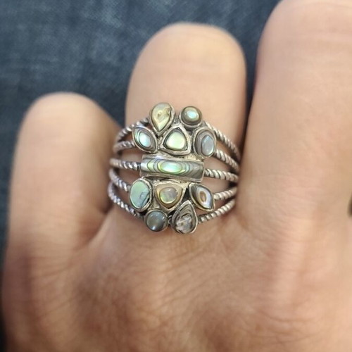Vintage silver ring with abalone used 925