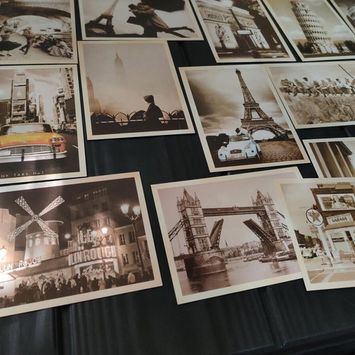 Collectible set of 32 vintage postcards with world landscapes and photos
