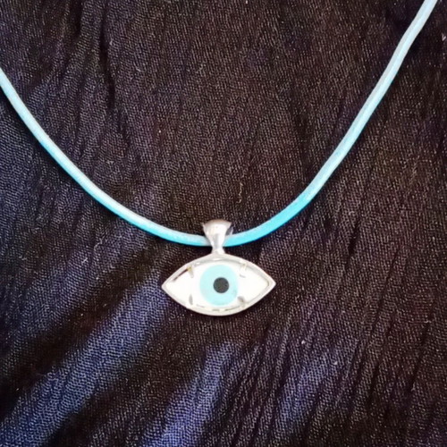 Silver Pendant Evil Eye 925 with Turquoise Leather Cord like new