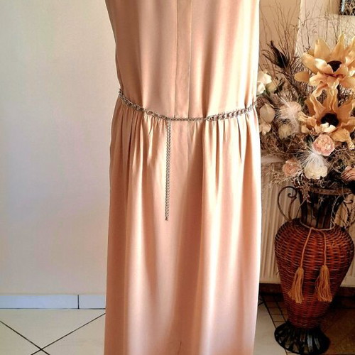 Douuod silk maxi dress like new, beige with rhinestone belt