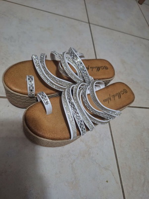 Women's white and grey platform sandals, size 38