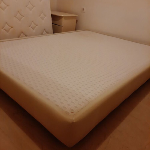 Bedroom furniture set white used, double bed without mattress, dresser with mirror, 2 nightstands