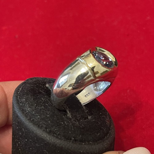 Silver gold ring 925 585 with semi-precious stone, used, size 55