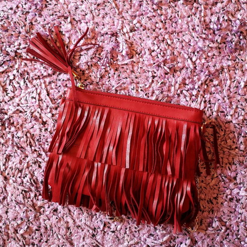 Red bag with fringes crossbody like new