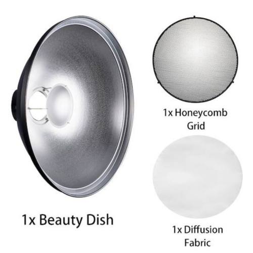 Beauty Dish 42cm Bowens Mount with Grid and Diffuser