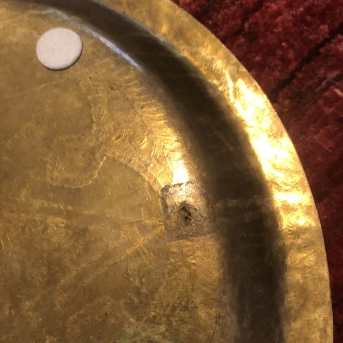 Vintage brass Moroccan tray 35cm used, handmade engraving