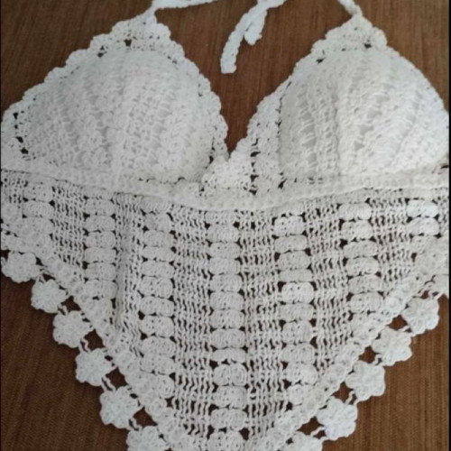 Crochet crop top boho off white new, one size