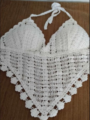 Crochet crop top boho off white καινούργιο, one size