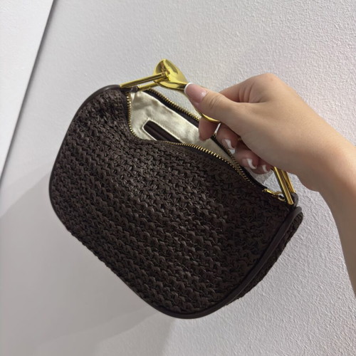 Wristlet bag new, straw with gold chain and crossbody strap