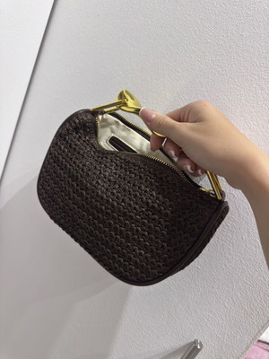 Wristlet bag new, straw with gold chain and crossbody strap