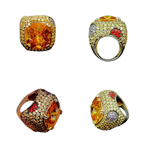 Ασημένιο δαχτυλίδι με φυσικό Σιτρίν 14ct Briolette και κρύσταλλα Swarovski