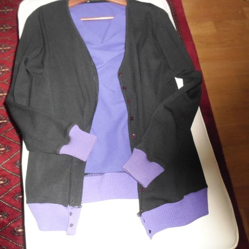 Leonards set used, wool cardigan and crepe blouse L/XL