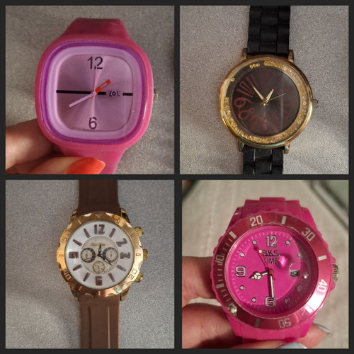 Women's wristwatches like new, pack of 4 with silicone straps black and pink