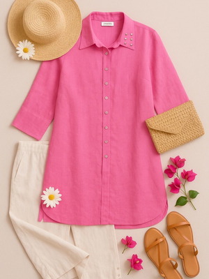 Pink linen shirt QUEEN
