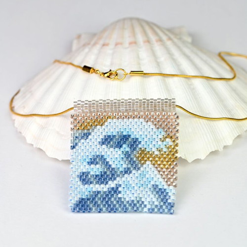 The Great Wave necklace made to order, blue and white