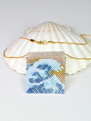The Great Wave necklace made to order, blue and white