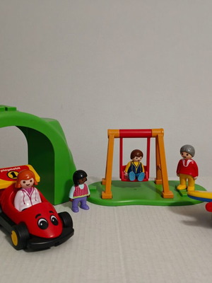 Playmobil set used with swing, airplane, formula car, bench