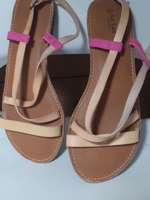 Six East leather low sandals used, size 41, beige and pink