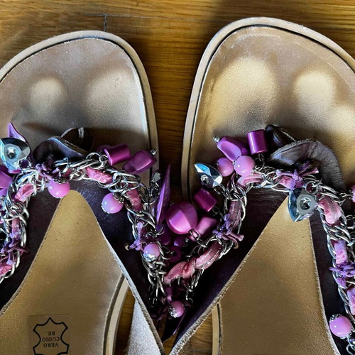 Leather sandals used with pink decoration, size 37