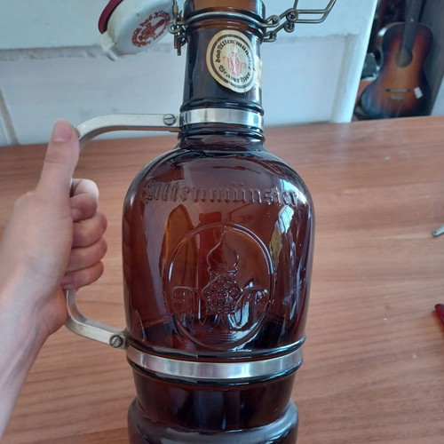 Vintage German glass beer bottle growler 2 liters used