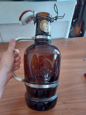 Vintage German glass beer bottle growler 2 liters used
