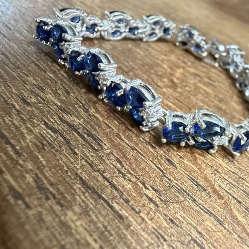 Bracelet with blue zircon stones, new, stainless steel