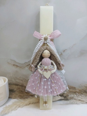 Scented candle with handmade macrame doll new