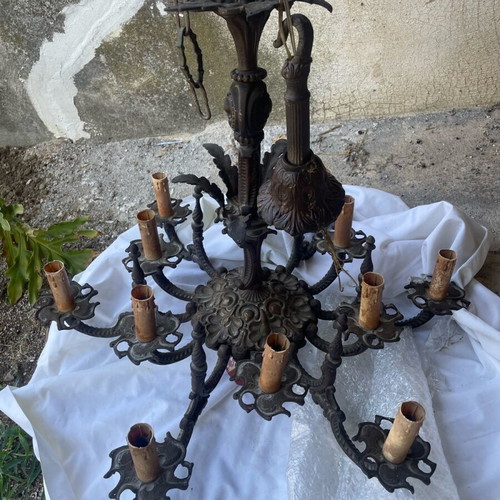 Chandelier 12 candles used, solid brass, vintage, fully functional