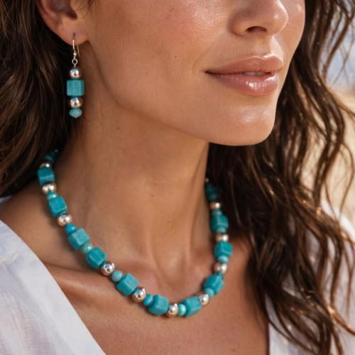 Handmade blue summer necklace and earings