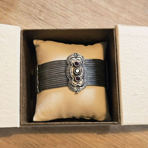Silver bracelet 925 like new with garnet stones, 20 cm, Gerochristos