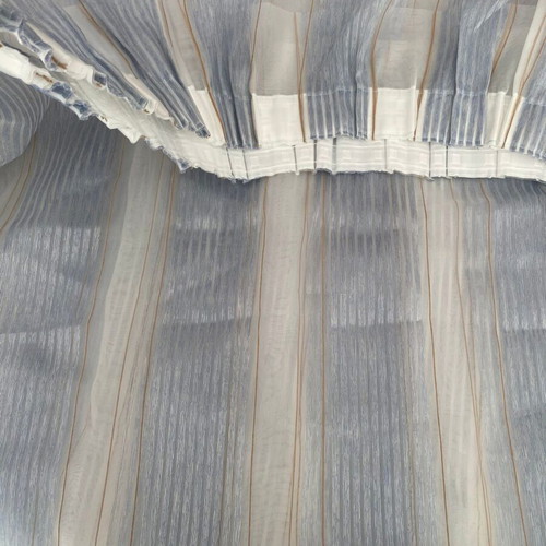 Blue stripe and gold thin curtain, 1 piece, weighted bottom