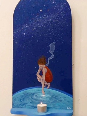 Estiama by Dimitris Savvidis new, watercolor on MDF 50x25